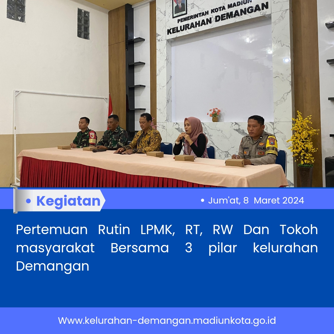 Pertemuan Rutin LPMK, RT, RW Dan Tokoh masyarakat Bersama 3 pilar kelurahan Demangan